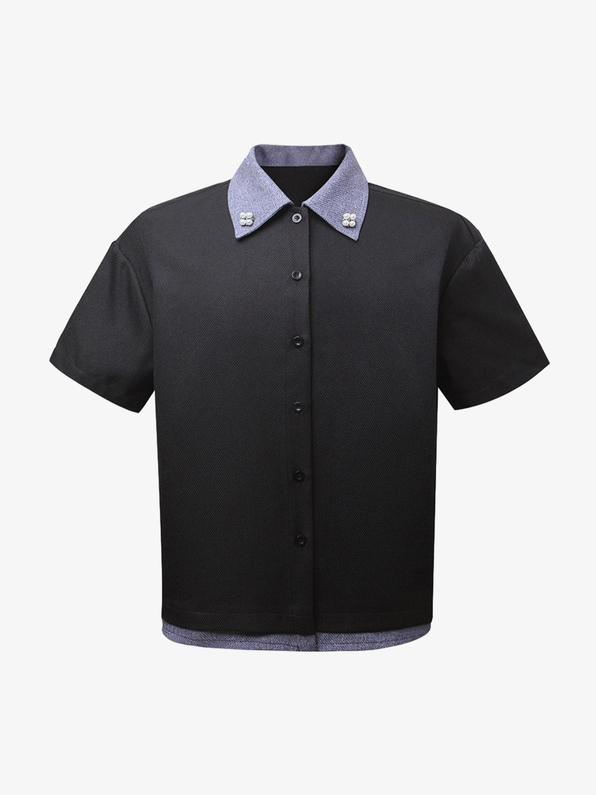 Fake Two-piece Stitching Lapel Pearl Button Shirt 