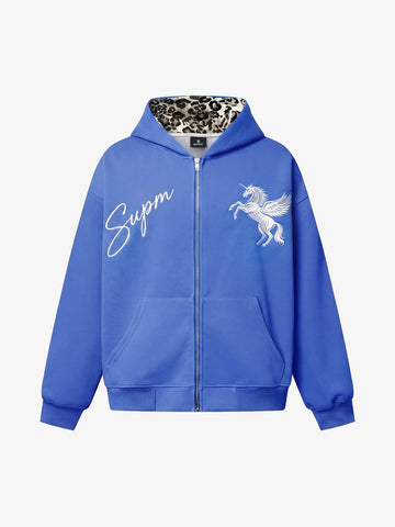 Embroidered Pegasus Zip-Up Hoodie