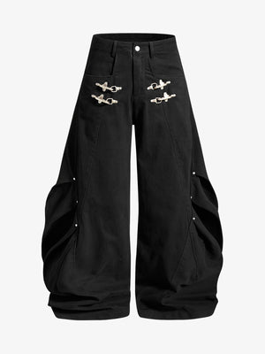 Metal Button Baggy Cargo Pants