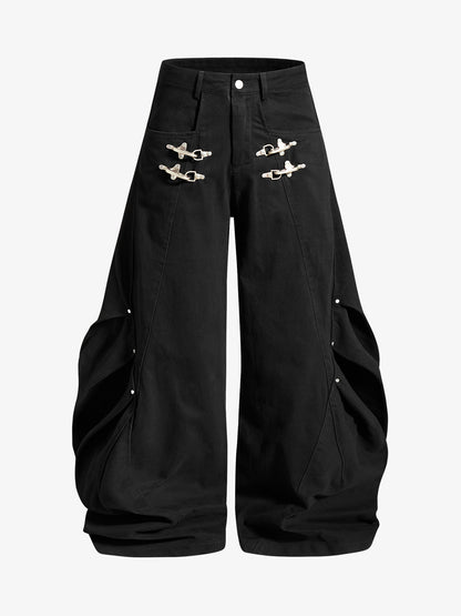 Metal Button Baggy Cargo Pants