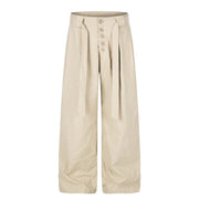 Button-Front Belted Casual Pants