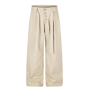 Button-Front Belted Casual Pants