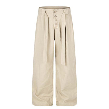 Button-Front Belted Casual Pants