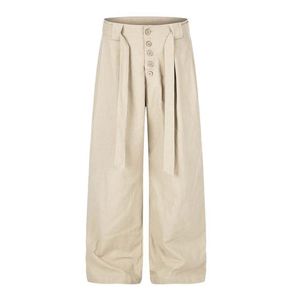 Button-Front Belted Casual Pants