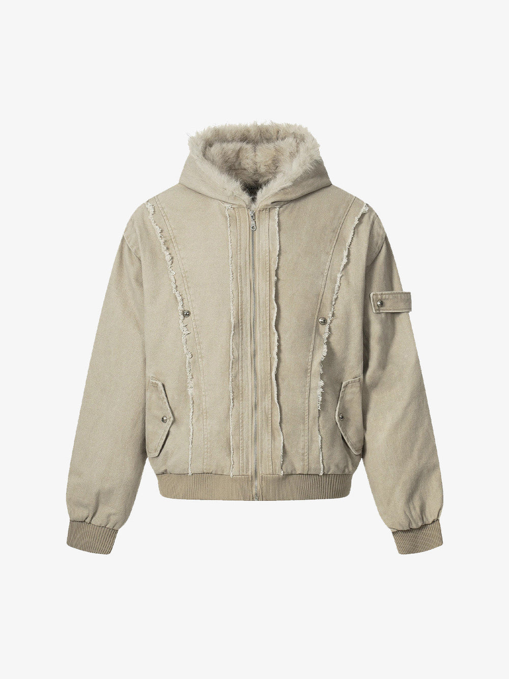 Retro Washed Fleece-lined Hooded Work Jacket 