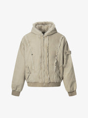 Retro Washed Fleece-lined Hooded Work Jacket 