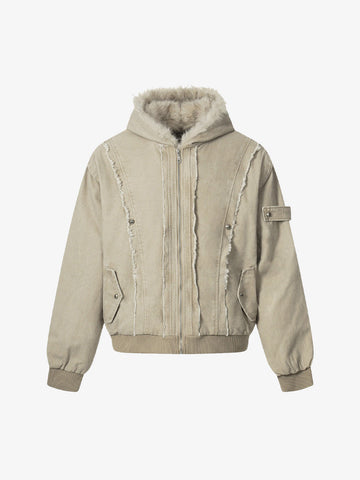 Retro Washed Fleece-lined Hooded Work Jacket 