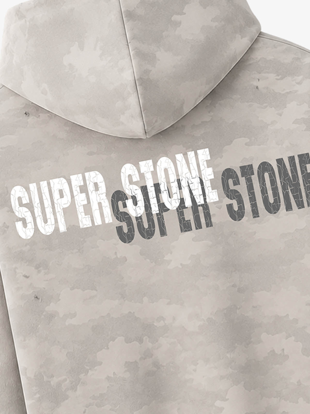 Distressed Camo Hoodie with Cracked Logo & Rolling Stones Graphic