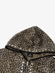 Leopard Studded Zip Hoodie