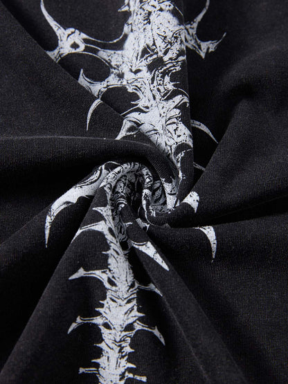 Black Distressed Oversized T-Shirt with Abstract White Print