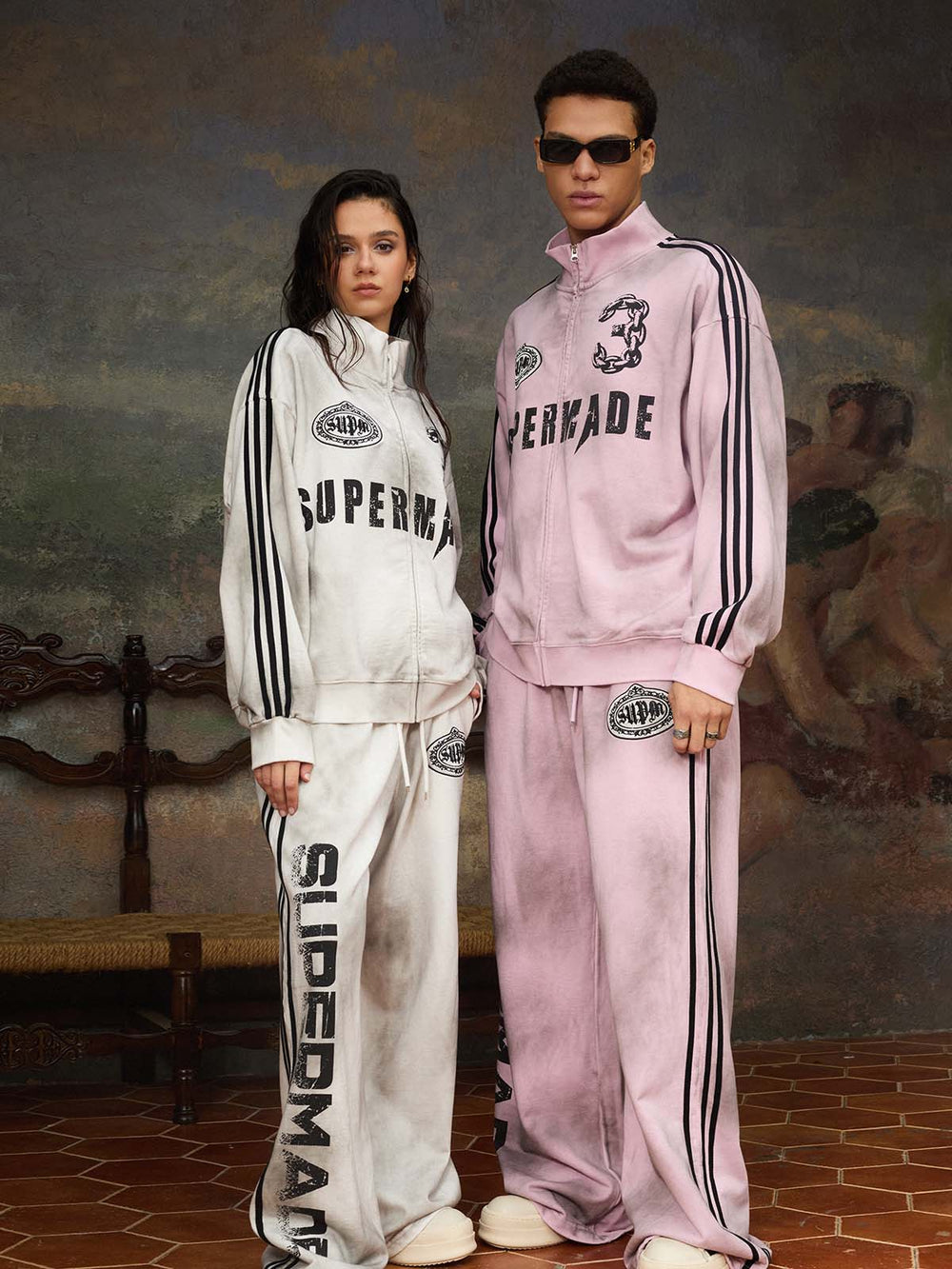 Supermade Vintage Distressed NO.3 Stand Collar Tracksuit - 2591 