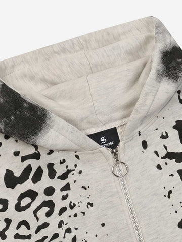 Leopard Logo Appliqué Distressed Hoodie