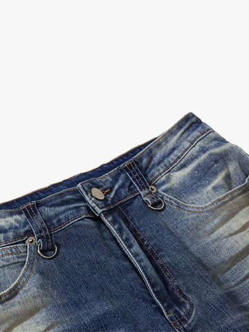 Distressed Washed Paint Splatter Wide Leg Jeans 