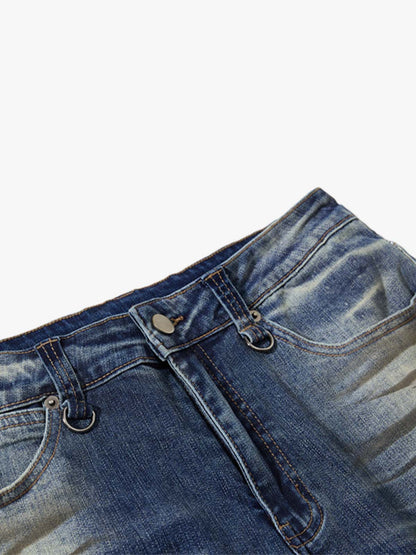 Distressed Washed Paint Splatter Wide Leg Jeans 