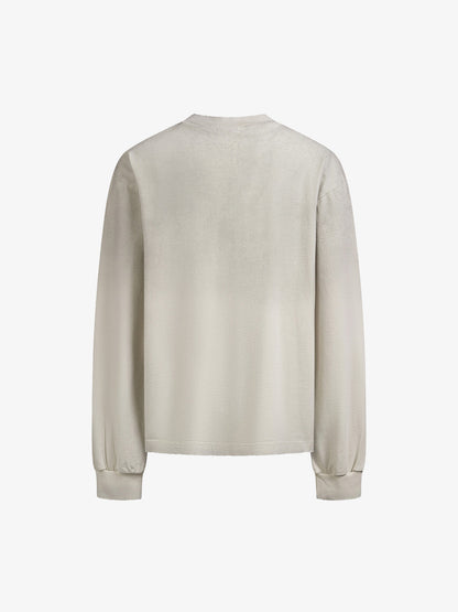 Cotton Long Sleeve Graphic Tee with Distressed 07 Print and NYC Sleeve Detail 