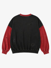 Fighting Graphic Color Block Washed Sweatshirt