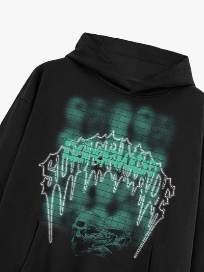 THE SUPERMADE Washed Psychedelic Graffiti Art Print Hoodie with Skull Design 