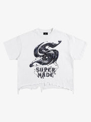 Gothic Liquid Metal Ripped Washed T-Shirt 