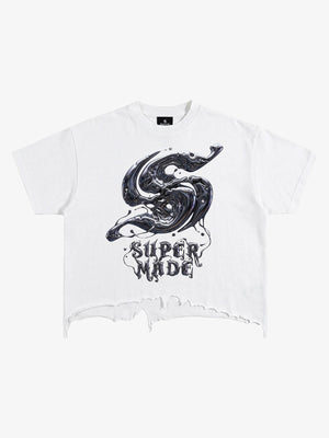 Gothic Liquid Metal Ripped Washed T-Shirt 