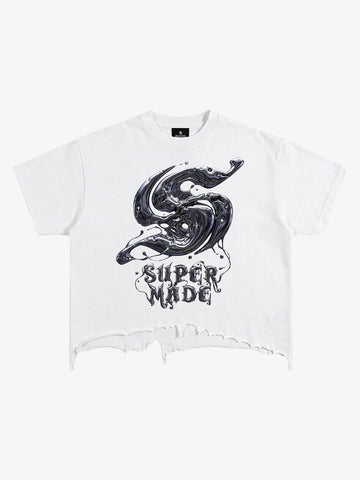Gothic Liquid Metal Ripped Washed T-Shirt 