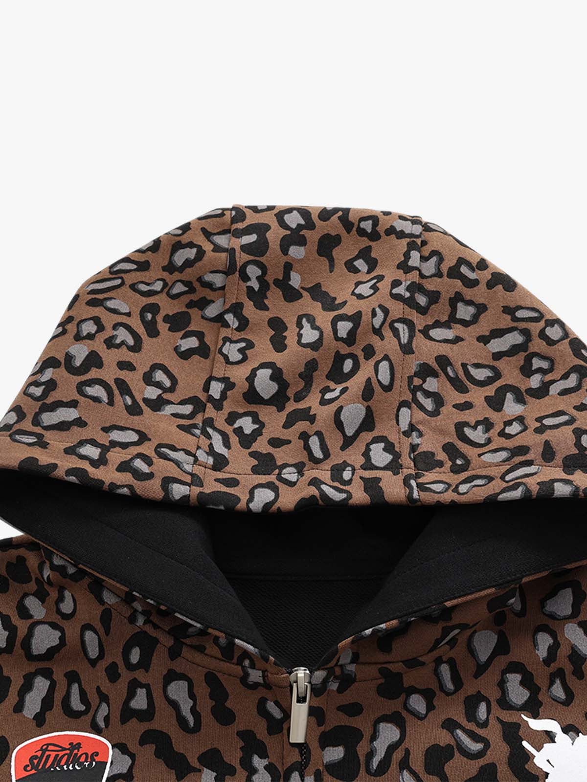 Leopard Patchwork Zip-Up Hoodie