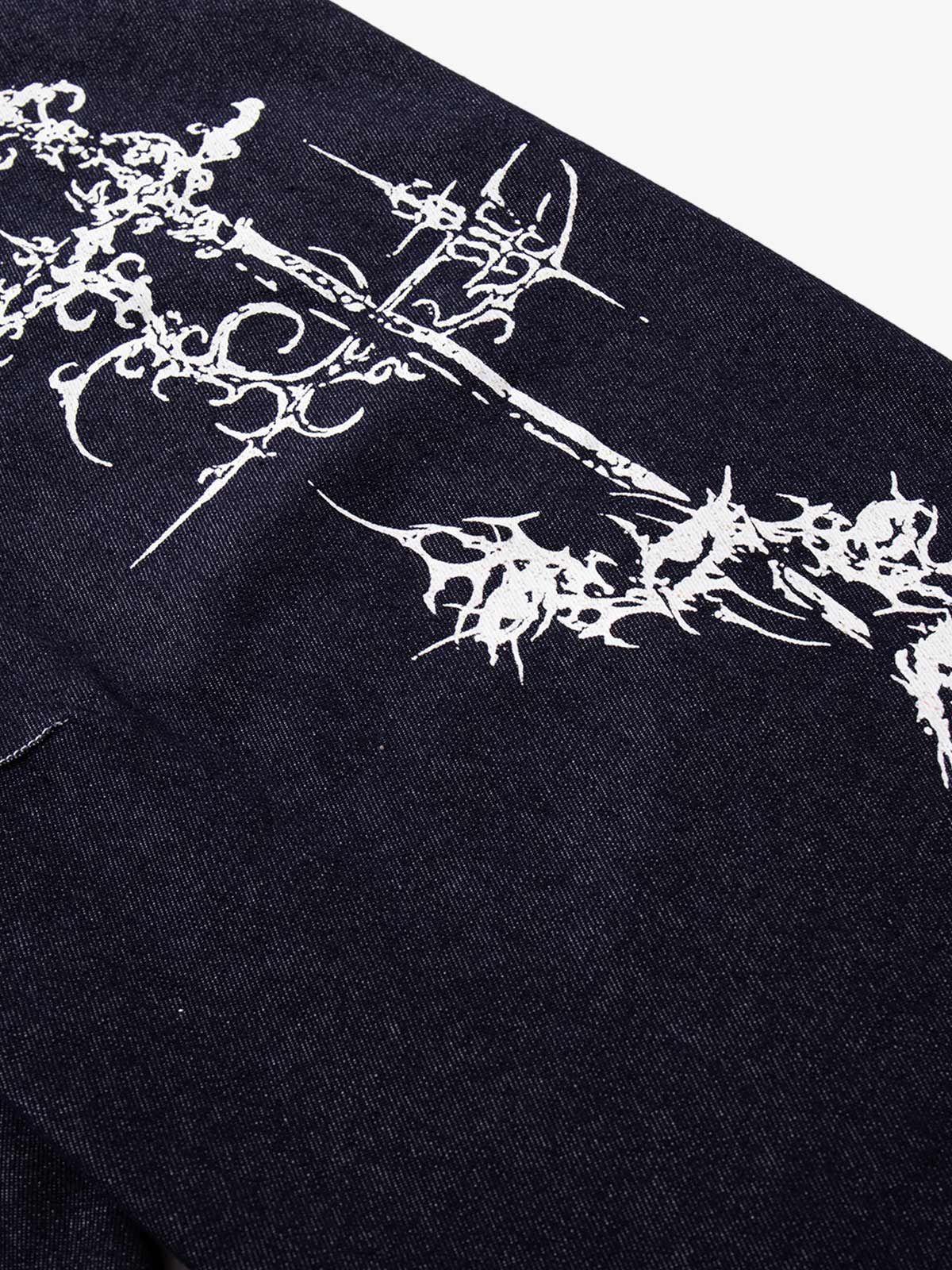Dark Graphic Multi-Button Jeans