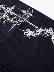 Dark Graphic Multi-Button Jeans