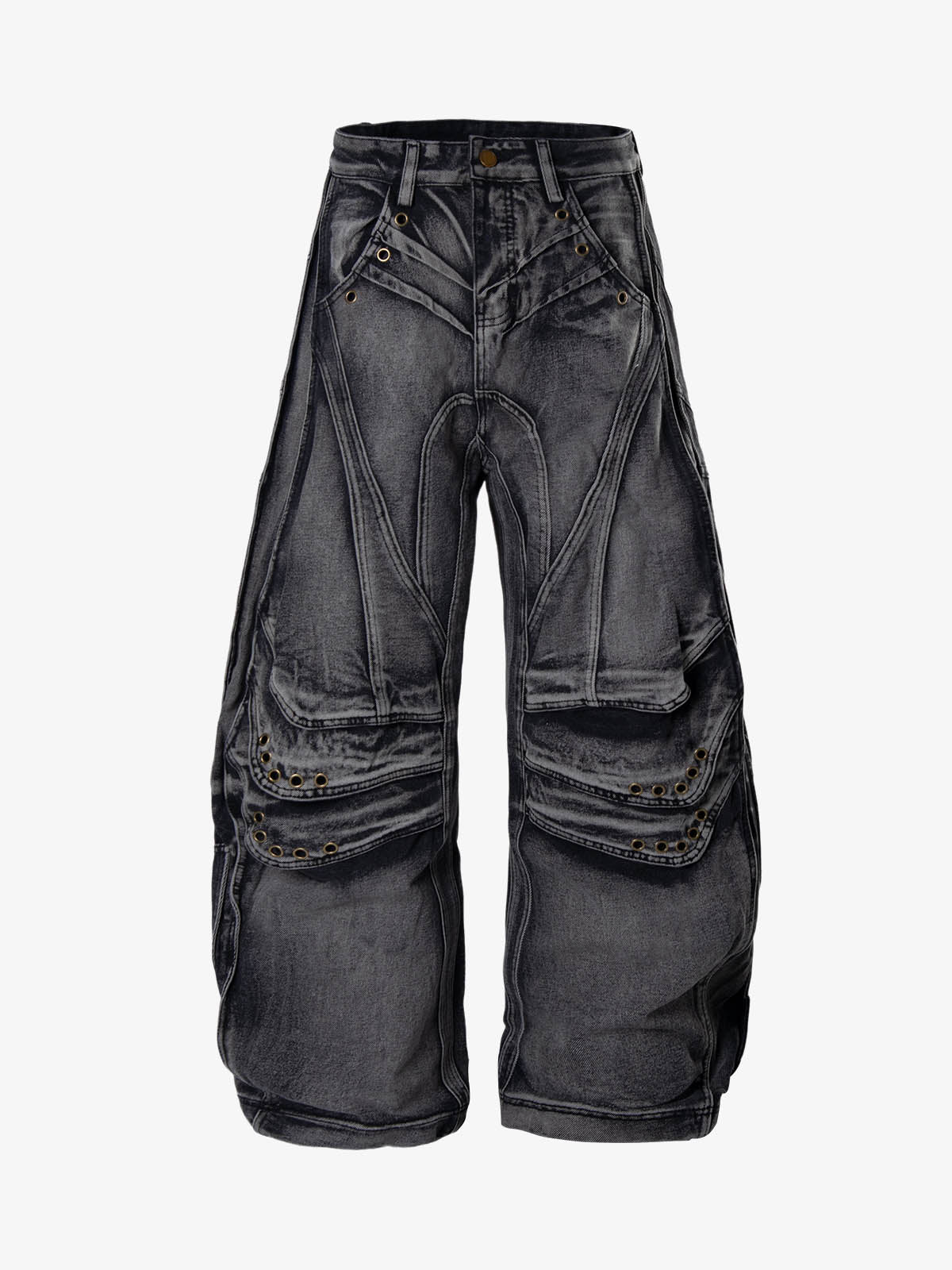 Grunge Deconstructed Eyelet Baggy Jeans