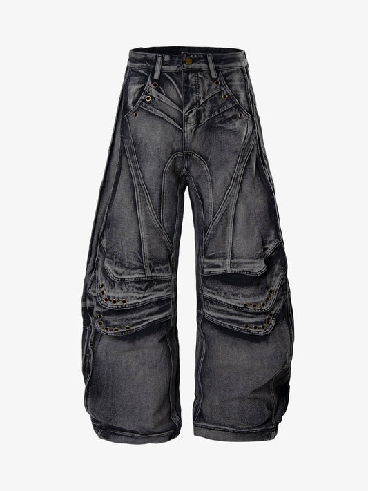 Grunge Deconstructed Eyelet Baggy Jeans