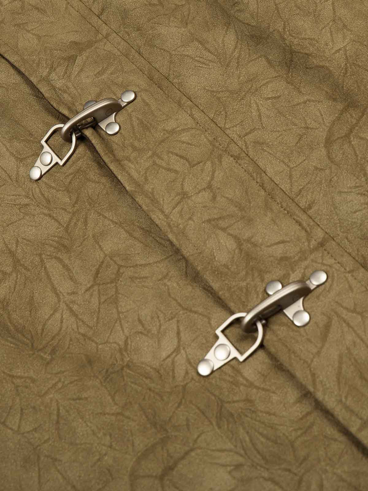 Textured Faux Leather Stand Collar Metal Buckle Jacket