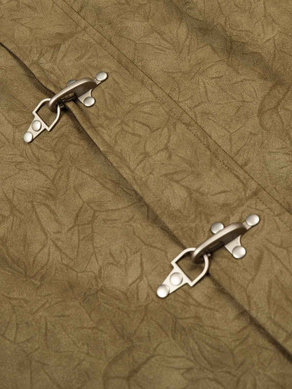 Textured Faux Leather Stand Collar Metal Buckle Jacket