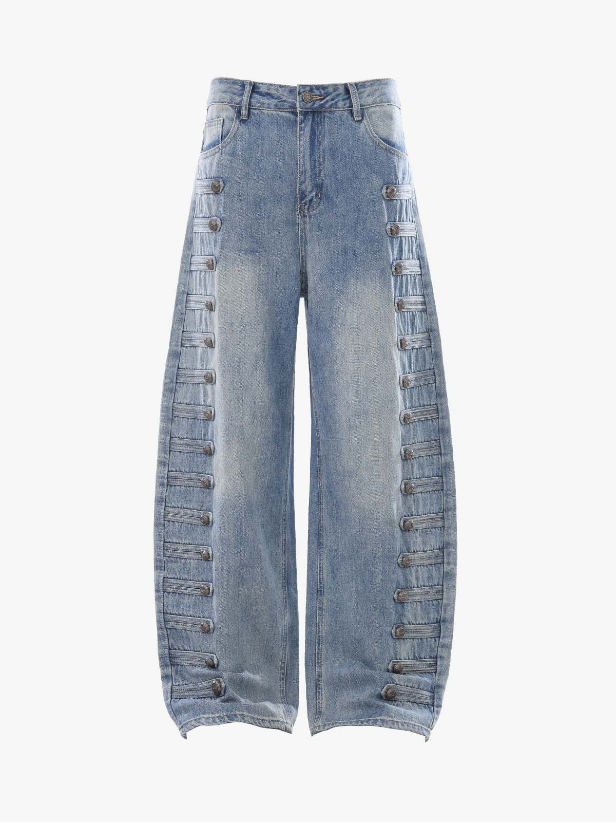 Button-Trim Curved-Leg Jeans