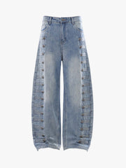 Button-Trim Curved-Leg Jeans