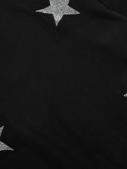 Star Rhinestone Fur Collar Zip-Up Hoodie