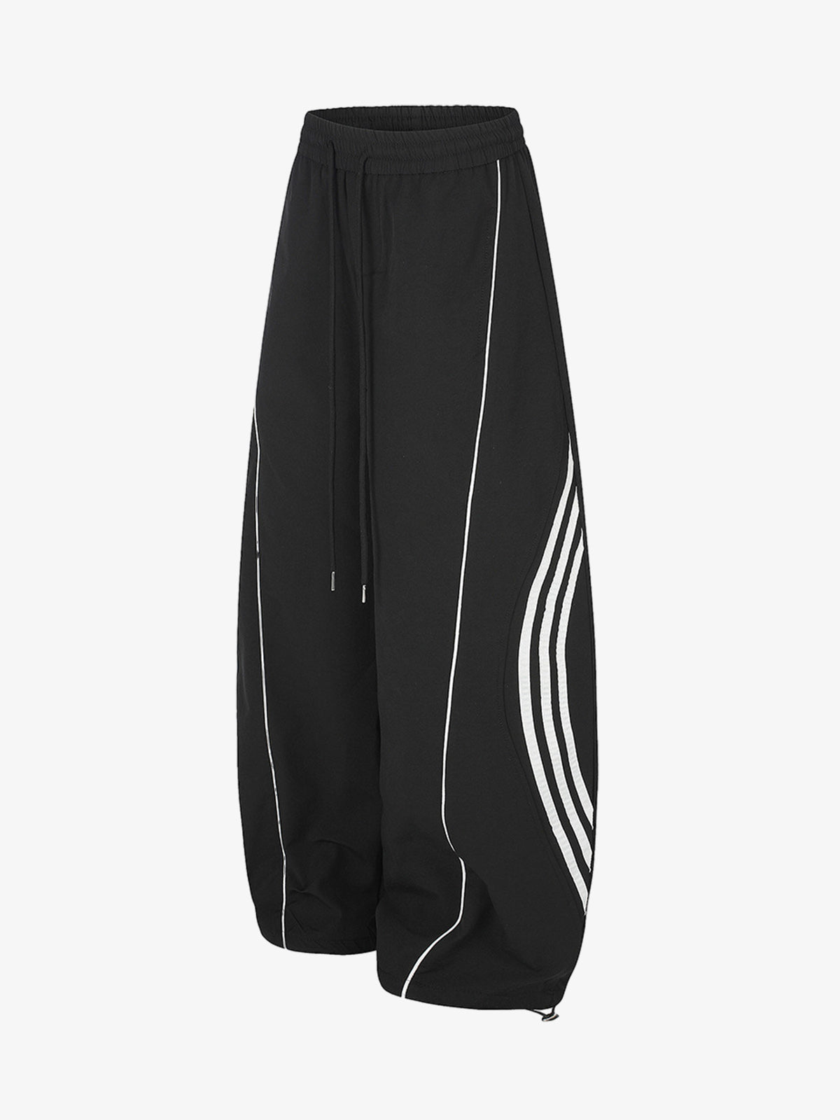 Curved-Seam Striped Baggy Sweatpants