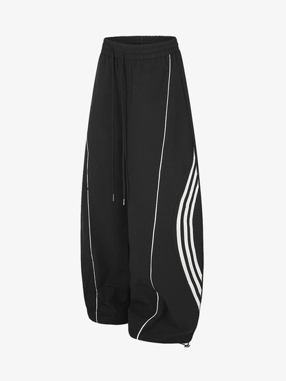 Curved-Seam Striped Baggy Sweatpants