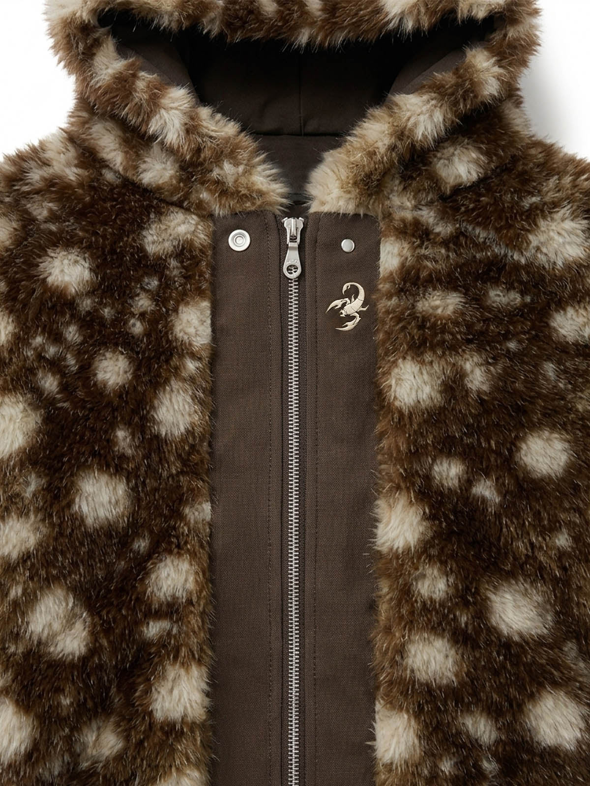 Deer Print Faux-Fur Zip Coat