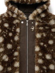 Deer Print Faux-Fur Zip Coat
