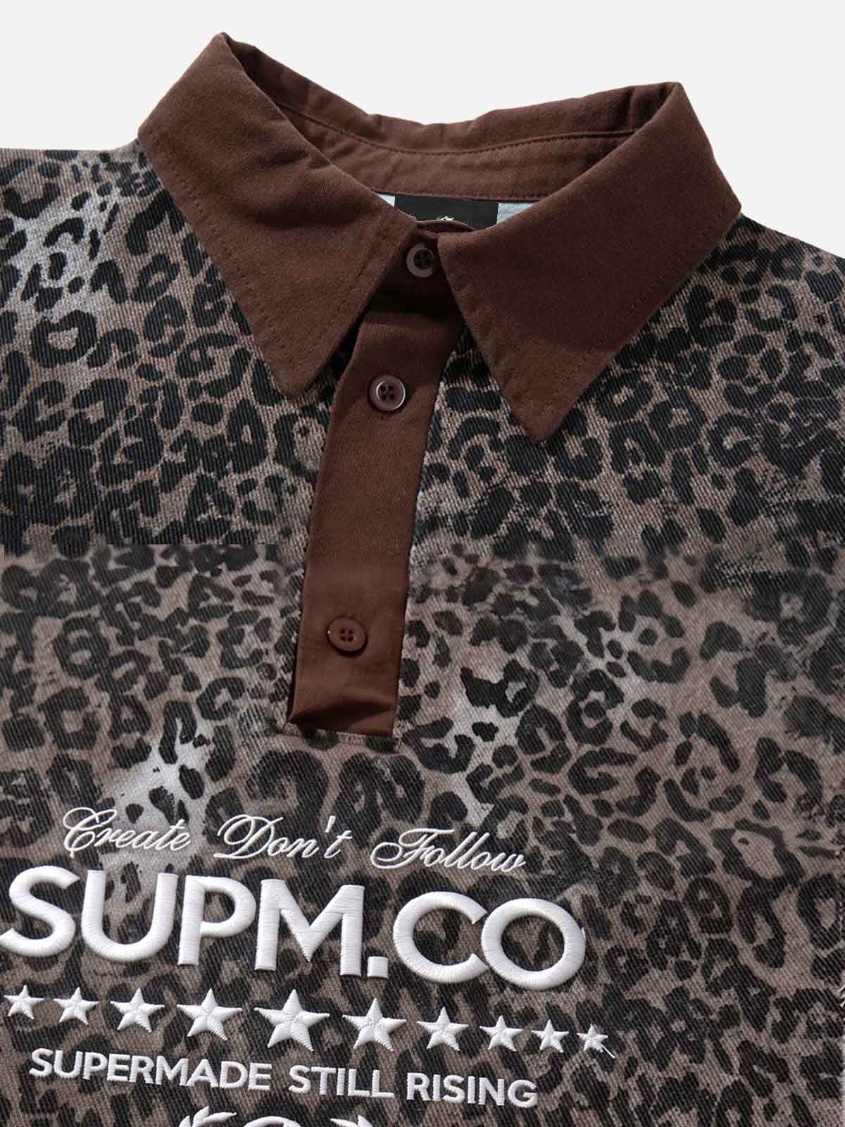 Vintage Leopard Patchwork Distressed Polo Shirt