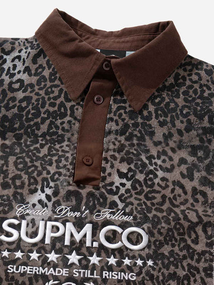 Vintage Leopard Patchwork Distressed Polo Shirt