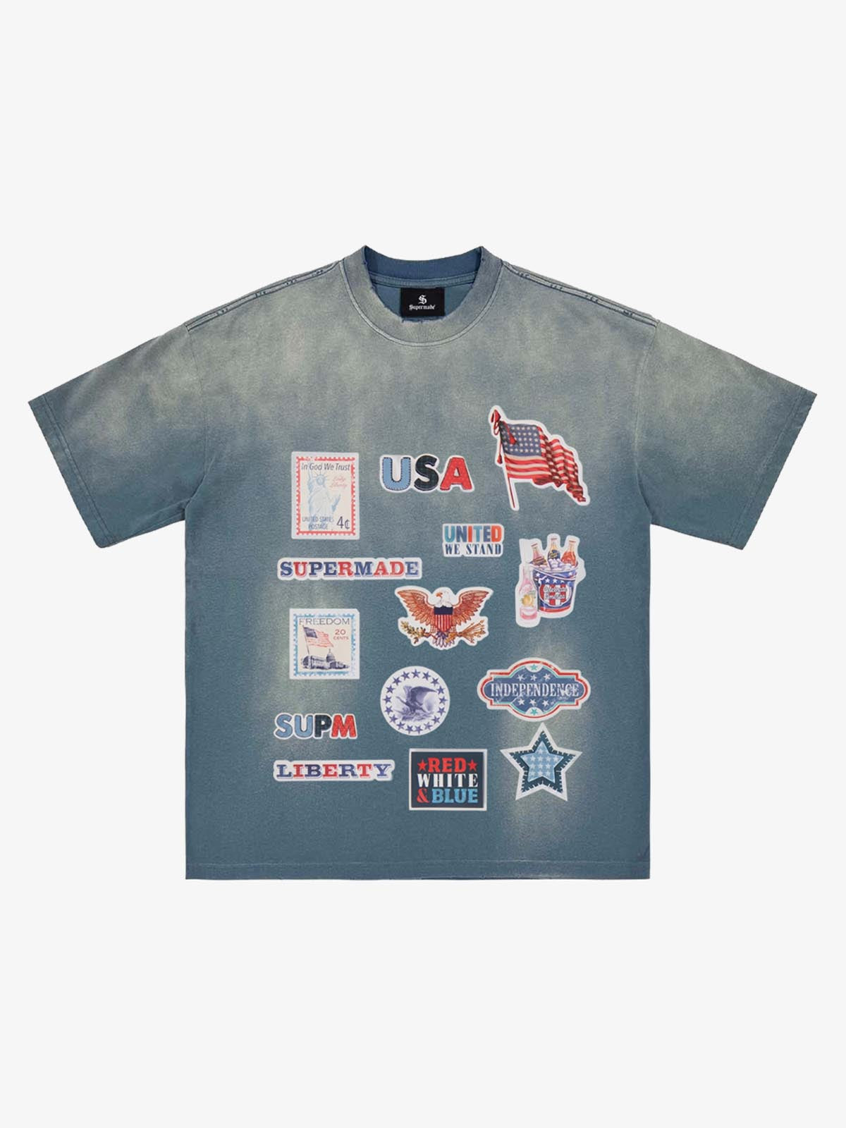 Washed Vintage Sticker Print T-Shirt 