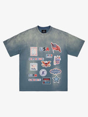Washed Vintage Sticker Print T-Shirt 