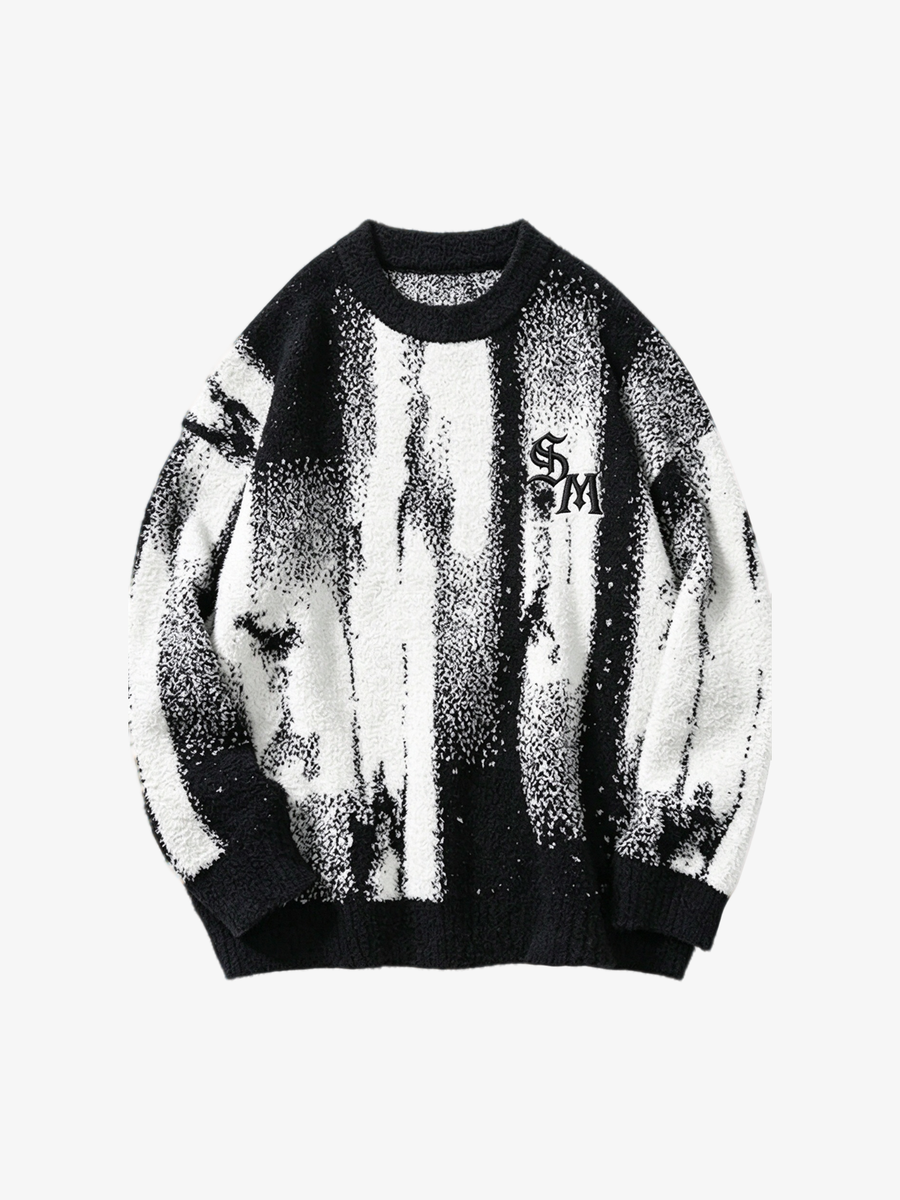 Jacquard-Strickpullover mit abstraktem Porträt-Grafikmuster