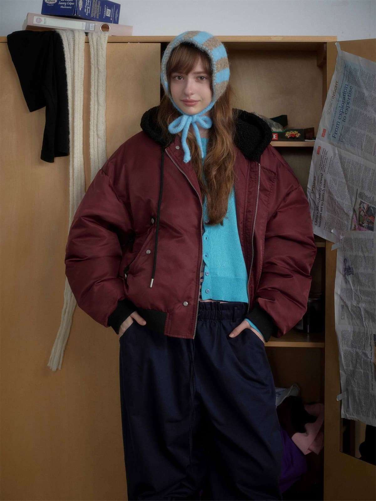 Stylish Maroon Bomber Jacket with Detachable Hood for Winter Wear 