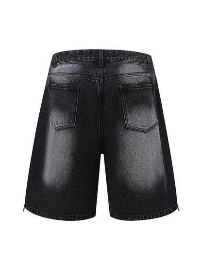 Distressed Washed Workwear Denim Shirt And Jorts Set 