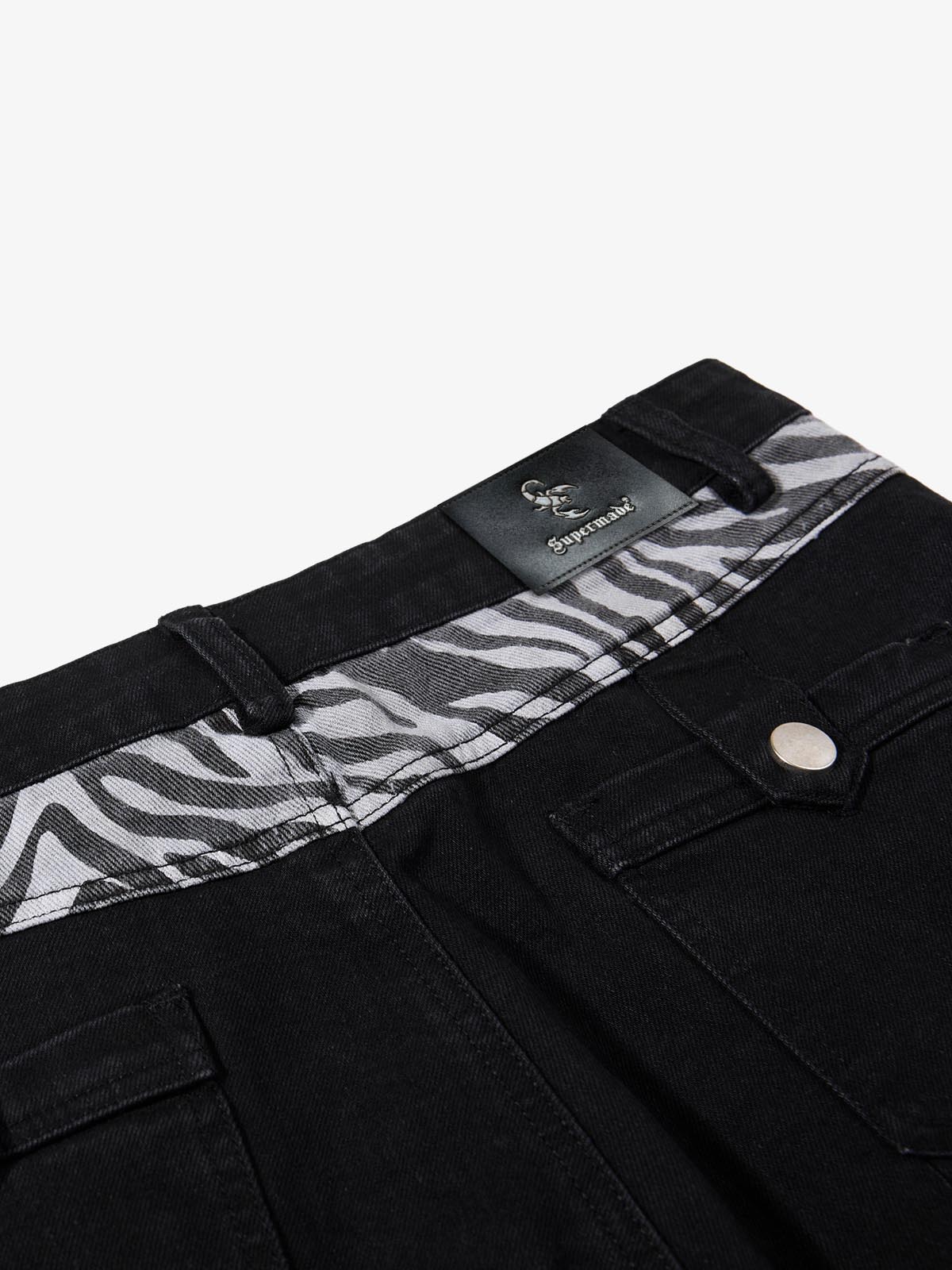 Zebra Patchwork Distressed Flared Jeans