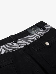 Zebra Patchwork Distressed Flared Jeans