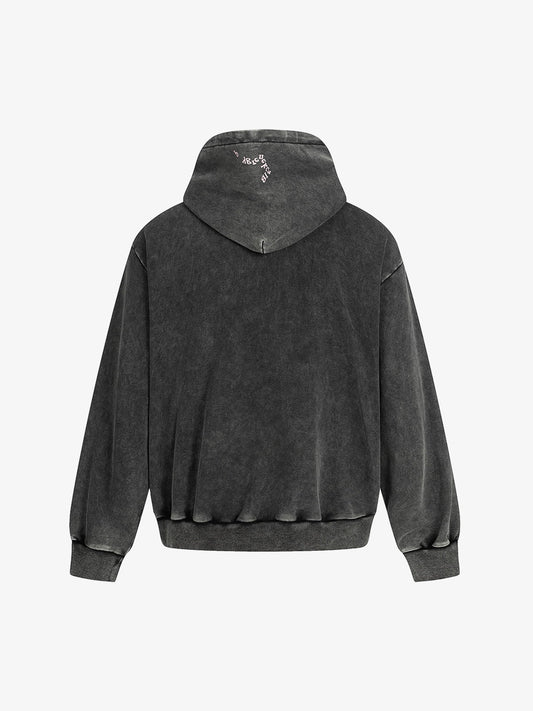 Retro Distressed Fun Text Print Zip-Up Hoodie 