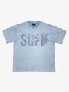 Skull Letter Print Double Neck Slashed Tee
