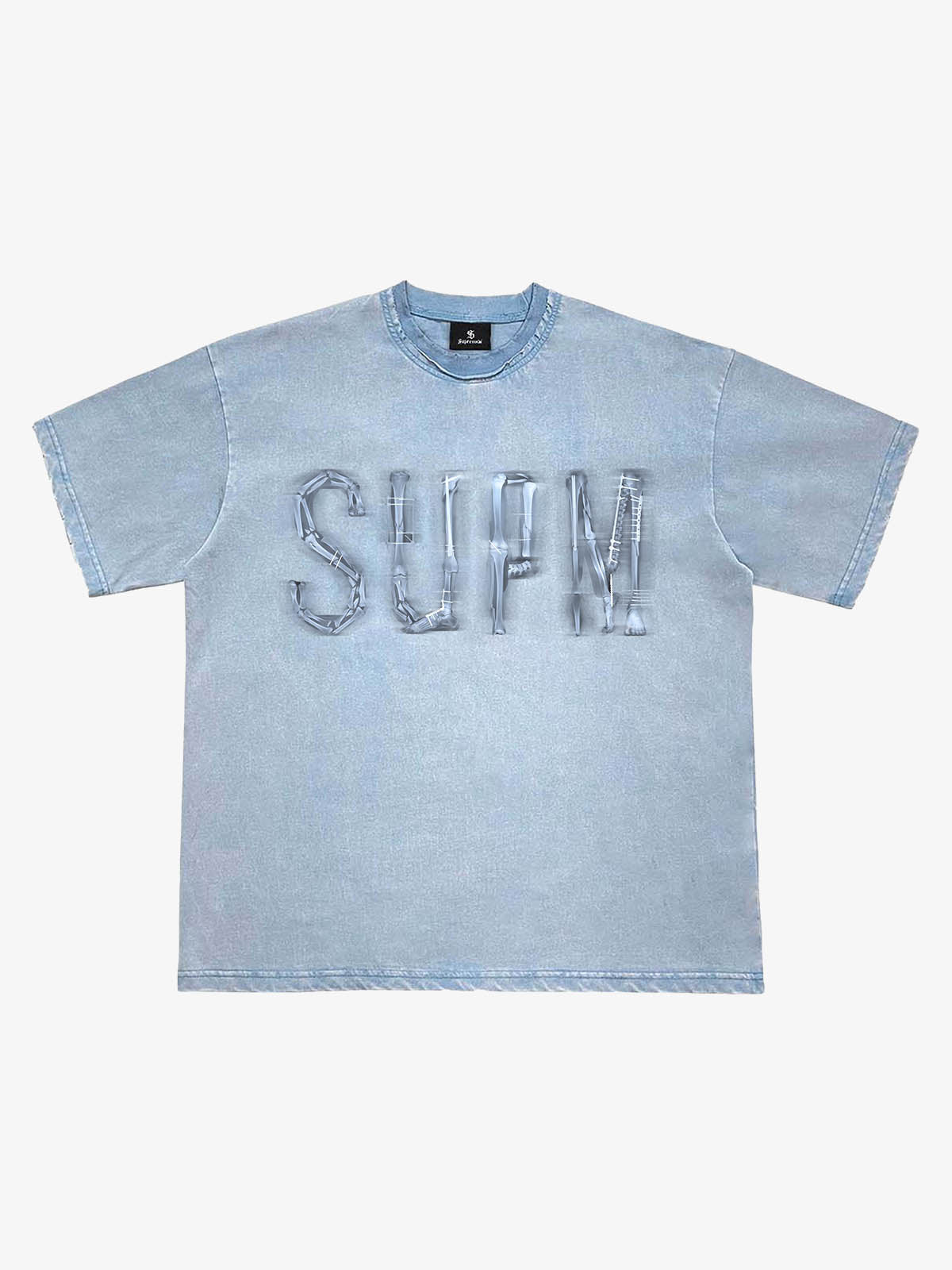 Skull Letter Print Double Neck Slashed Tee